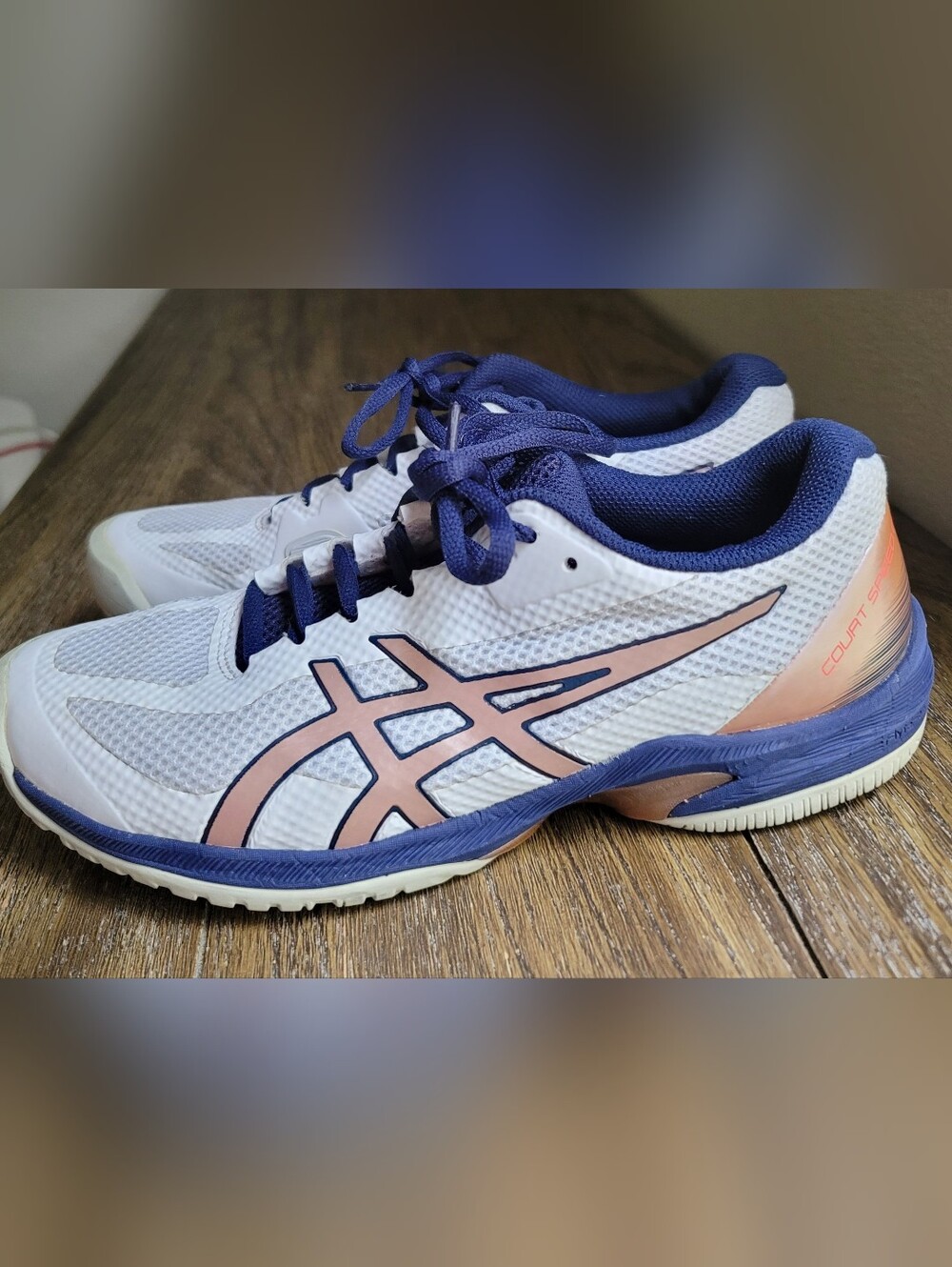 ASICS Women's White & Navy Athletic Sneakers with Pink Accents